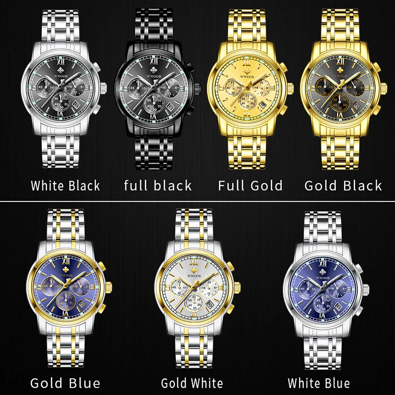 

Luxury Military Sport Gold Men Watch Famous Top Brand WWOOR Watches mans Business Watch Waterproof Quartz Chronograph Clock Gift