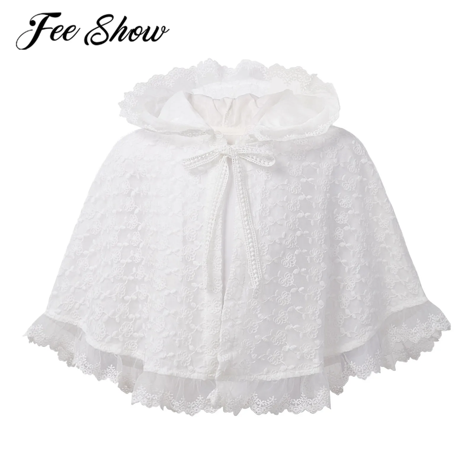 

Накидка-болеро с цветочным рисунком для девочек, накидка с капюшоном и оборками для маленьких принцесс, Цветочная кружевная самозавязывающаяся искусственная детская накидка