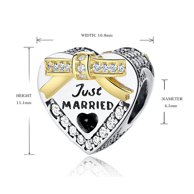 Fit Original Pandora Charms Bracelet 925 Sterling Silver Just Married Wedding Heart Shaped Beads Charms Jewelry Love Gifts
