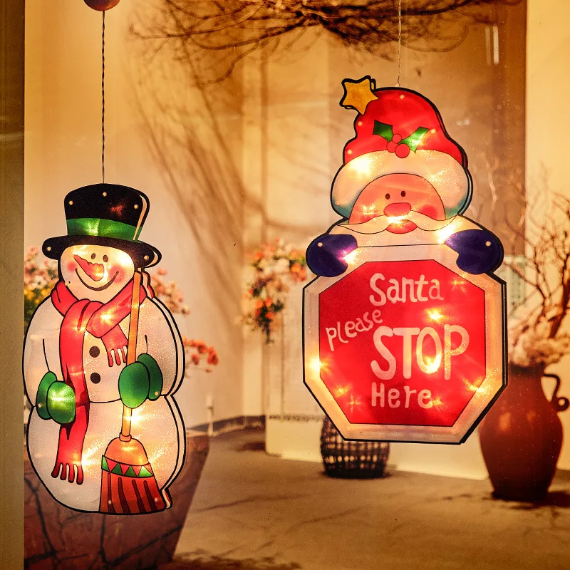 

2022Christmas Decoration Lamp Window Glass Christmas Scene Layout Suction Cup Lamp Santa Claus Christmas Tree Bell Pendant lamp