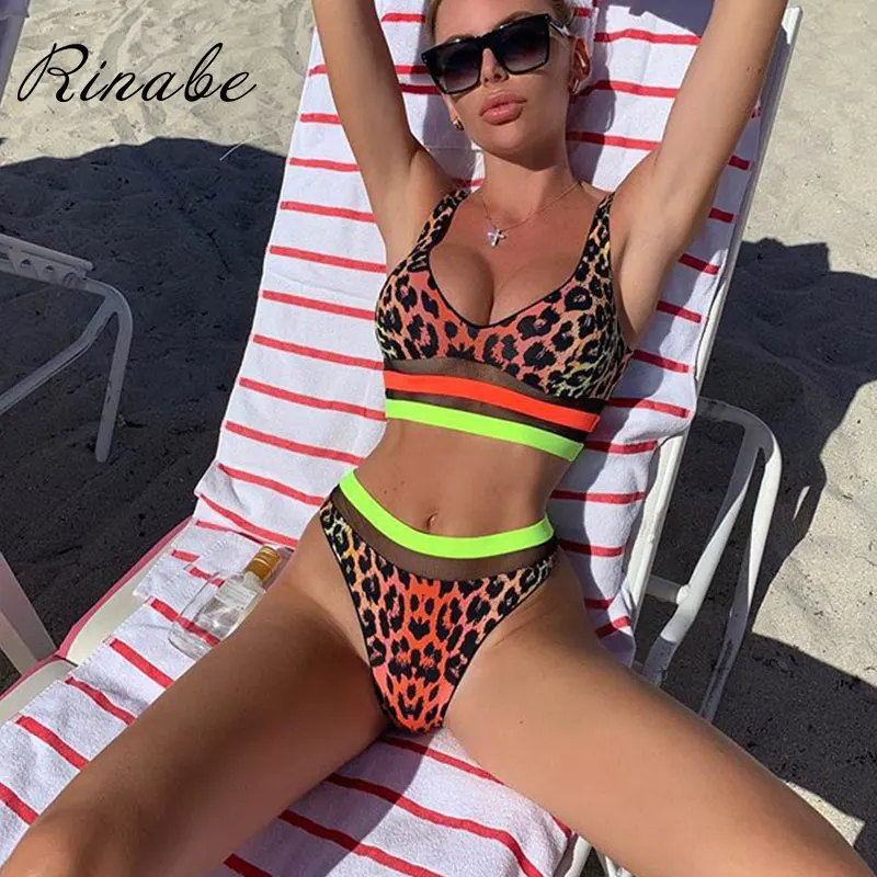 

Rinabe Leopard Bikini Women 2020 Swimsuit Patchwork Biquini See Through Swimwear Women Bathing Suit Push Up Bikini Set Beachwear