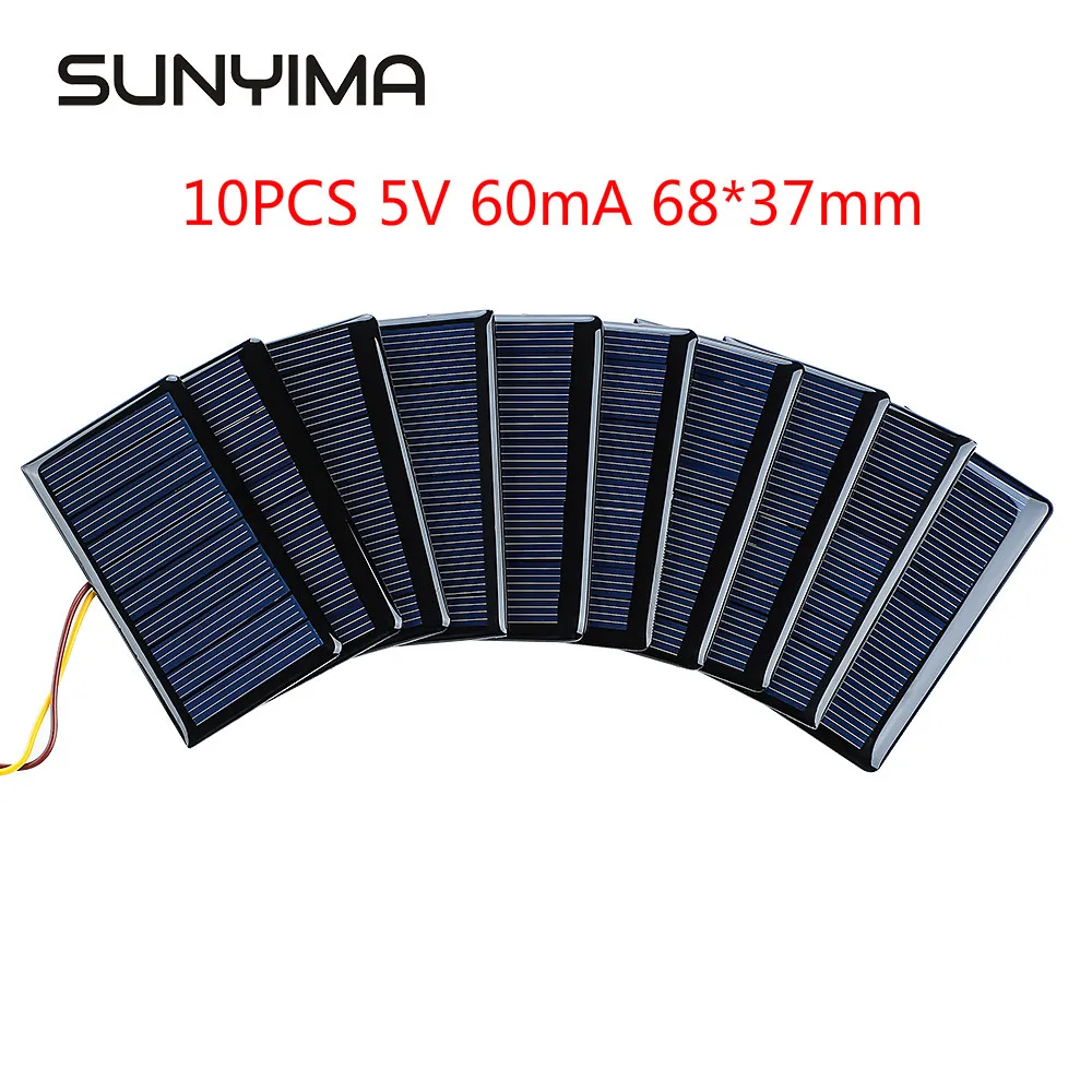 Sunyima 10Pcs 5V 60mA Poly Zonnepanelen Zon Power 68*37Mm Mini Zonnecel Module Voor diy Opladen Batterij Lader