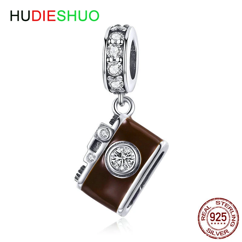 Hudiesel HUO s925 Стерлинговое Серебро Эмаль маленький кулон в виде камеры Шарм и бусы