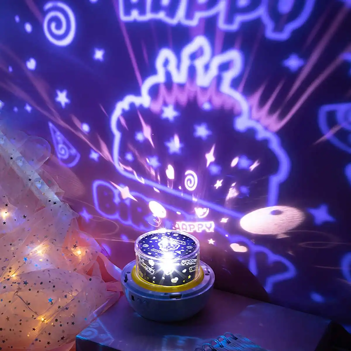 

LED Projector Starry Night Lights 3D Rotating Projection Night Lamp USB Charging for Kids Children Bedroom Decor Room Lighting
