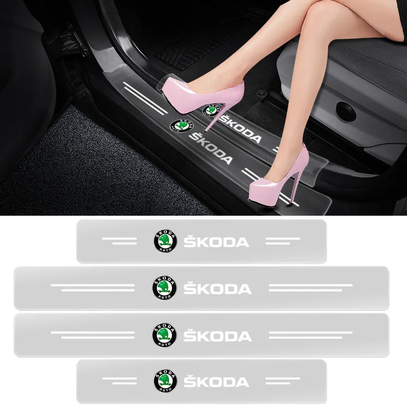 

4Pcs 3D Transparent Car Door Threshold Sill Protective Stickers For Skoda Fabia Kamiq Karoq Kodiaq Octavia Rapid Scala Superb