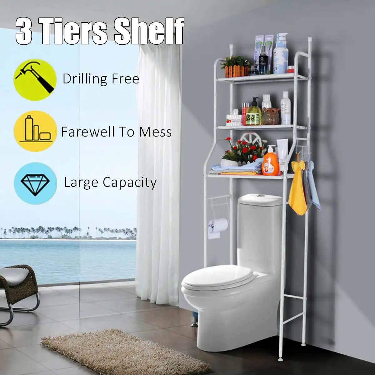 

3 Layers Carbon Steel Rack Toilet Cabinet Shelving Kitchen Washing Machine Rack Bathroom Space-saving Shelf clean Finish Hold