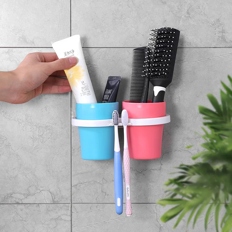 Пластиковый держатель для зубных щеток с чашкой полоскания дома на присоске
