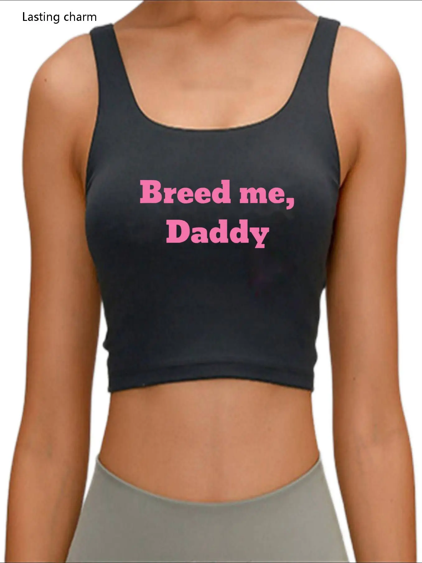 

Breed me, Daddy Inscription Print Crop Top Adult Humor Fun Flirty Harajuku Print Sports Tank Top Girl's Crop Tee