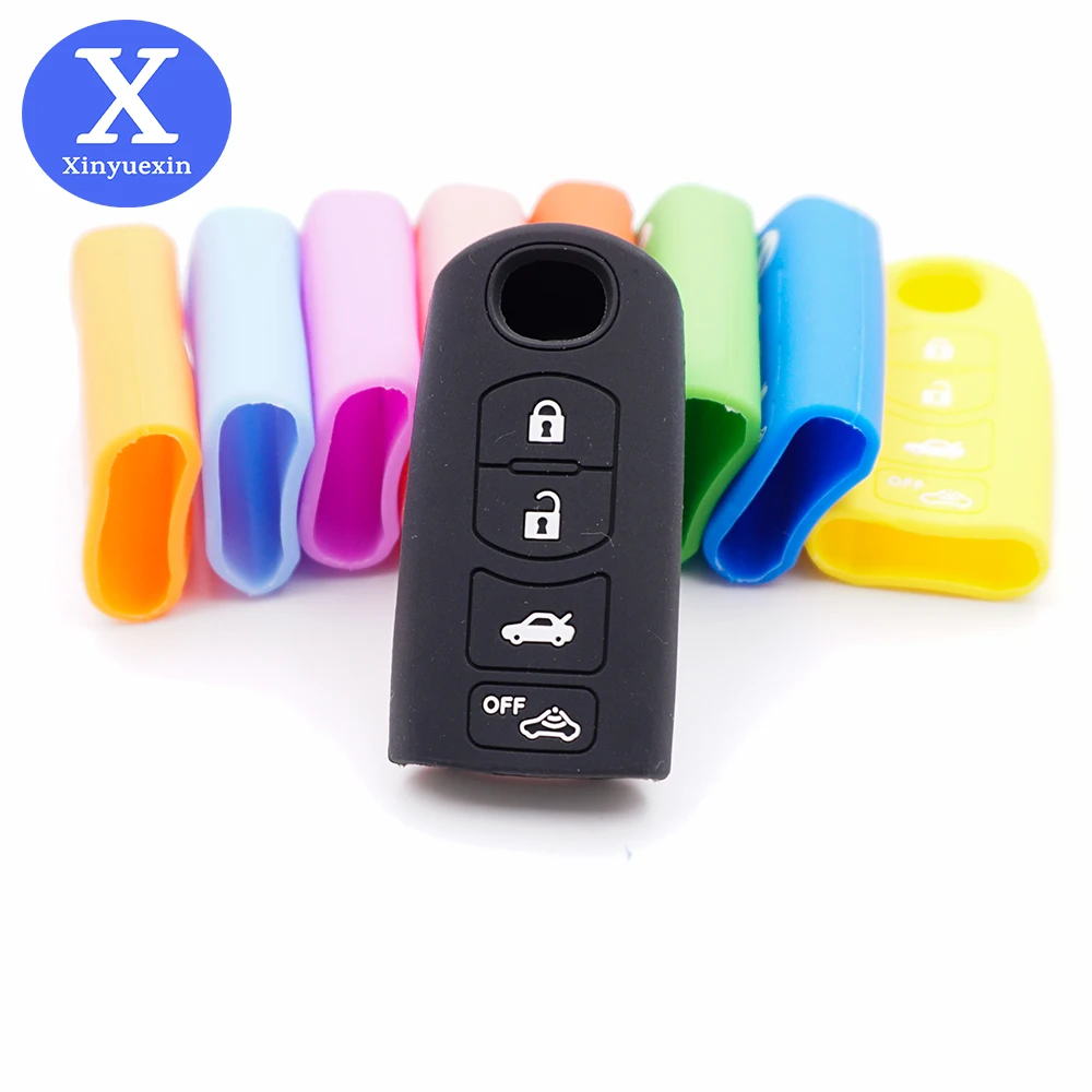 

Xinyuexin Silicone Rubber Car Key Case Cover for Mazda 3 5 6 CX-7 CX-9 MX-5 Miata 4 Button Smart Replacement Keyless Protect Fob