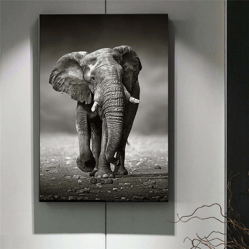 

Black&White Modern African Elephant Animals Picture Nordic Creative Canvas Paniting Poster Modern Wall Art Picture Decor Home