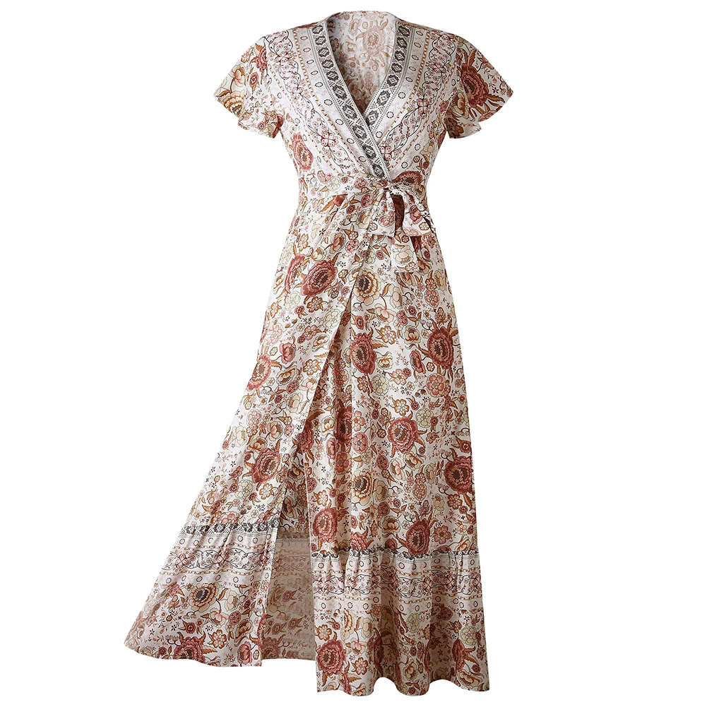 Женское платье с оборками пуловер v образный вырез цветочный принт летнее