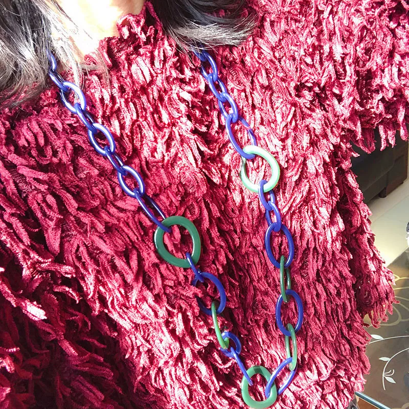 

Fishsheep Fashion Acrylic Long Chain Necklace For Women Green Resin Geometric Circle Chain Pendant Necklace Statement Jewelry