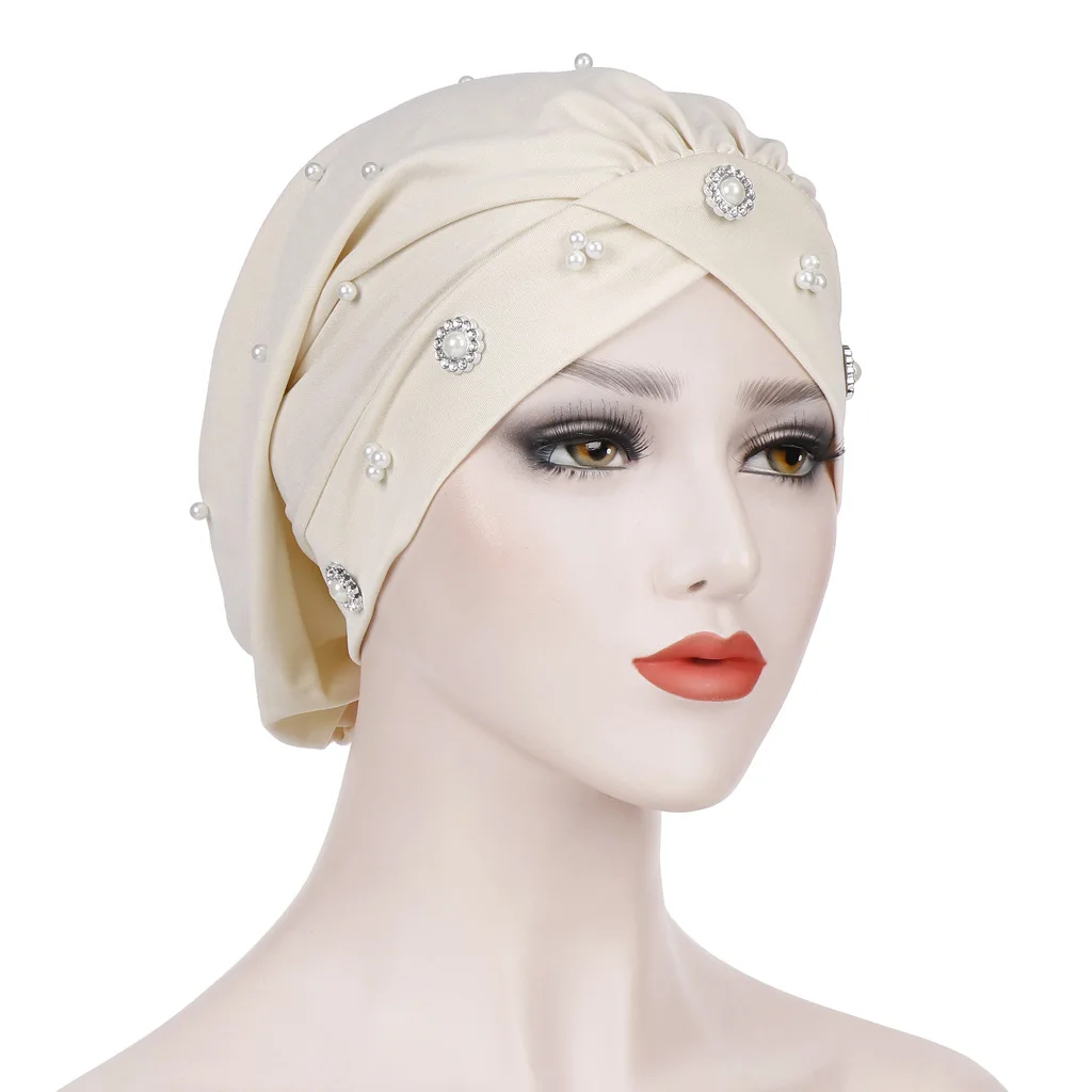 

forehead cross fold headband Daisy pearl chemo hat Muslim wrap hat