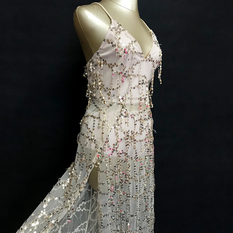 Джазовые танцевальные костюмы сексуальное длинное платье с глубоким V-образным