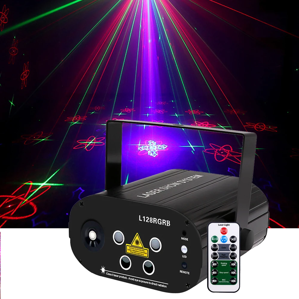 Mini RGB 5 Lens Laser 128 Patterns Projector Blue Led Club Home Party Bar DJ Disco Christmas Dance Stage Effect Lighting