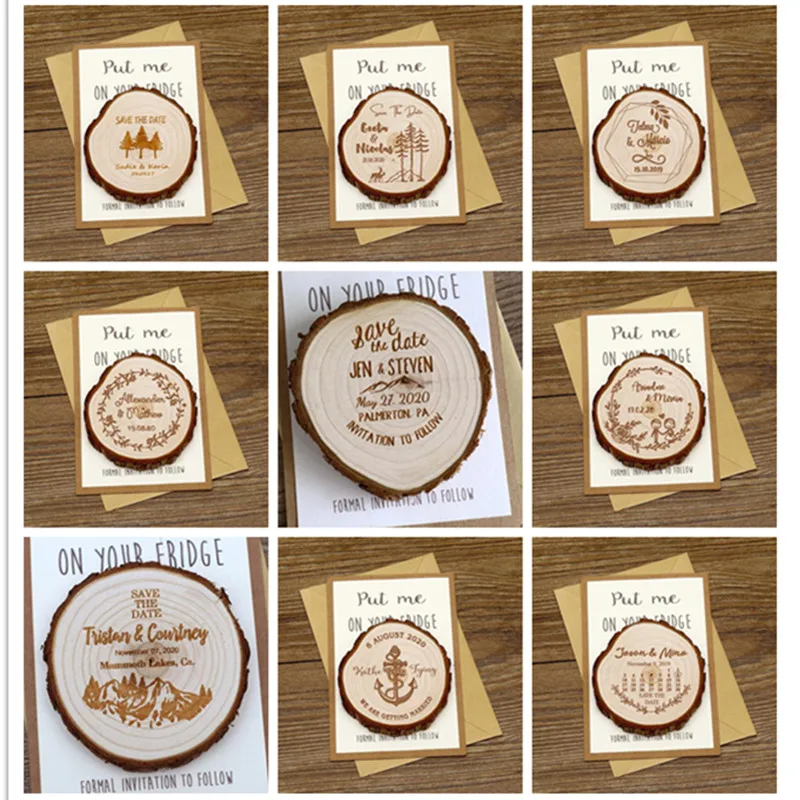 Деревянные магниты в деревенском стиле для свадьбы персонализированные