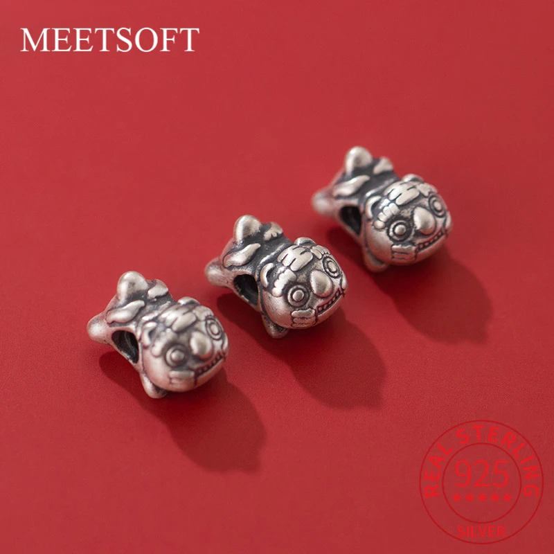 

MEETSOFT, модные подвески из стерлингового серебра S925 пробы с изображением тигра для детей, сделай сам, для творчества, для людей с годами животн...