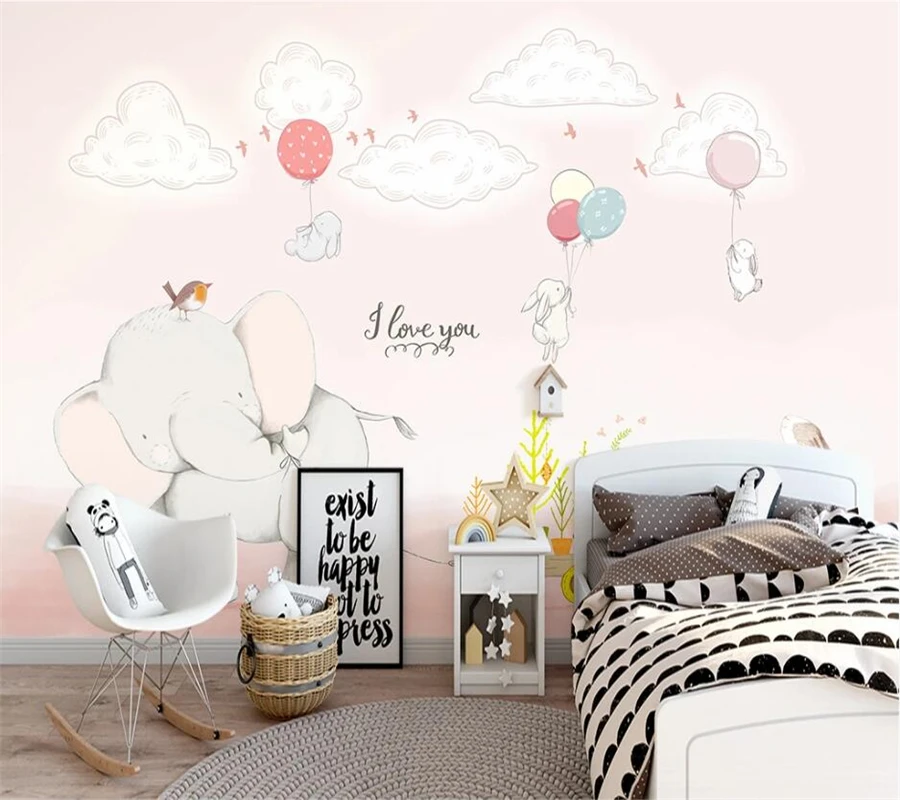 

Custom 3d photo wallpaper hand-painted cartoon elephant white rabbit illustration children's room sofa TV background wallpapers