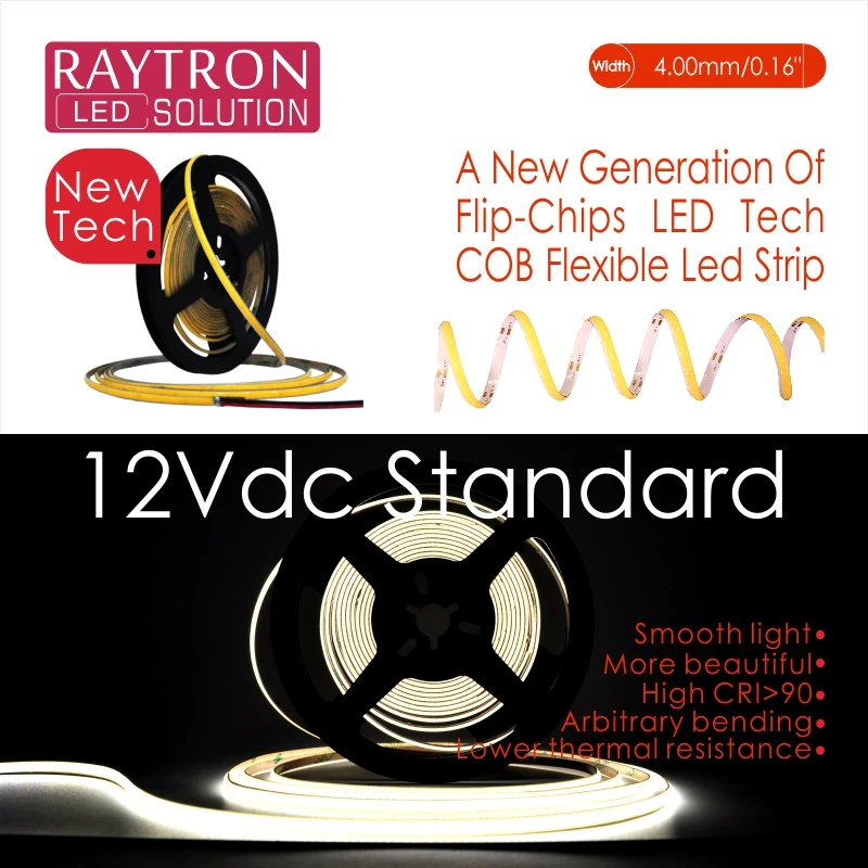 High CRI90 480 Chips Ultra-Narrow 4mm IP20 DC12V Cabinet Etc Light Design 3M Double-Sided Tape 5W/Meter COB Led Strip | Лампы и