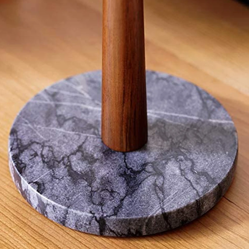 

New Marble Base Paper Towel Holder Towel Dispenser Marble and Acacia 14.5 Inches Tall