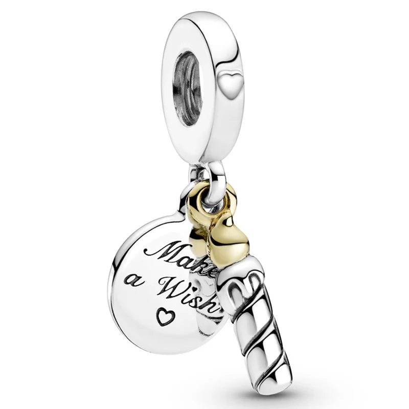 

Оригинальные подвески из стерлингового серебра 925 пробы, двухцветная свеча на день рождения, кулон «сделай желай», бусина, подходит для попу...