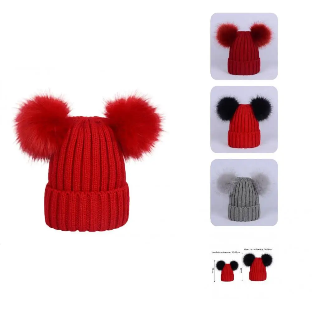 

Beanie Cap Popular Female Thick Fluffy Balls Pure Color Cap for Daily Life Child Hat Beanie Hat