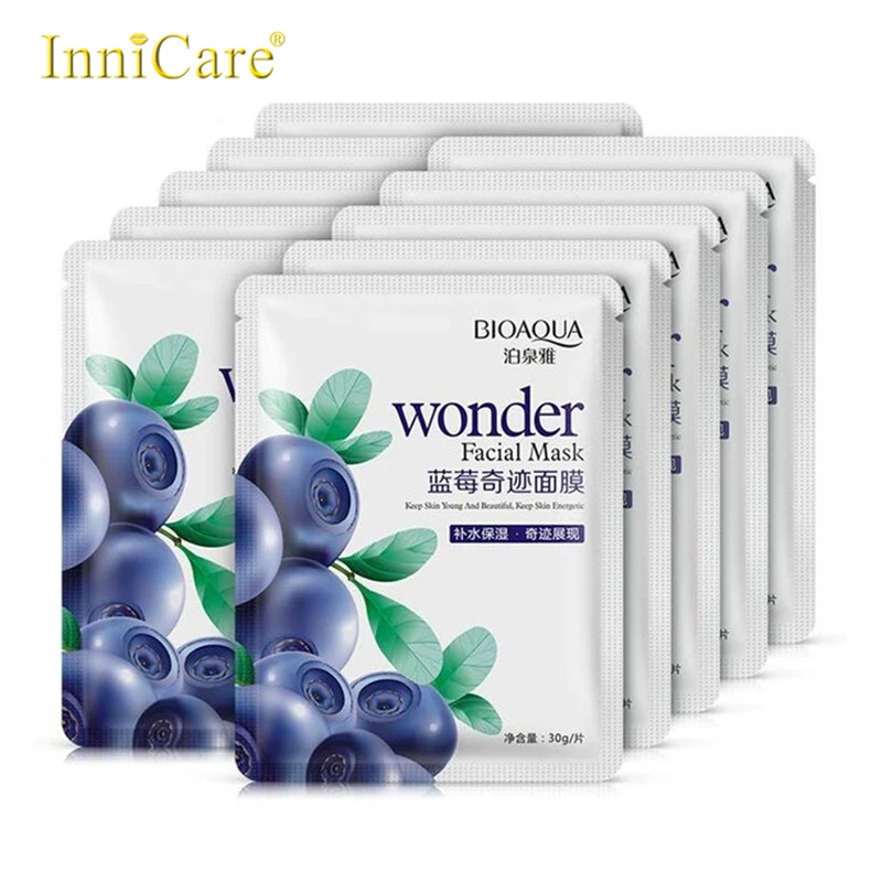 

10Pcs/Lot Bioaqua Blueberry Face Mask Moisturizing Oil Control Sheet Wrapped Facial Masks Beauty Skin Care Korean Cosmetics