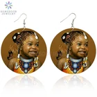 SOMESOOR черная милая девушка Афро Королева деревянные серьги в форме капли Африканские Этнические искусственные натуральные волосы Дизайн Деревянные ювелирные изделия для женщин Подарки