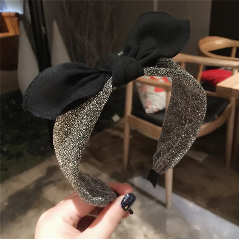 

Korea Black Golden Bow Fabric Hairbands Women Sweet Mesh Headband Handmade Fashion Street Hair Accessories Headwear Girl Gift