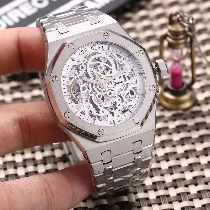 

Classic New Automatic Mechanical Self Wind Men Watch Sapphire Transparent Glass Skeleton Rose Gold Black Silver Watches AAA