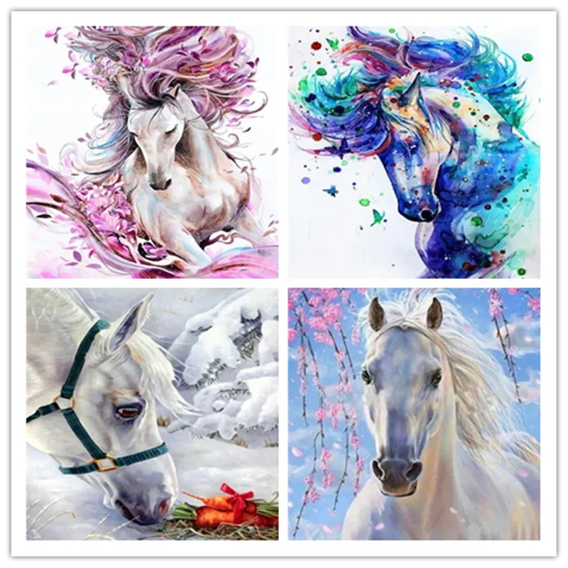 Полная Алмазная вышивка DIY круглая дрель животное лошадь крестиком картина