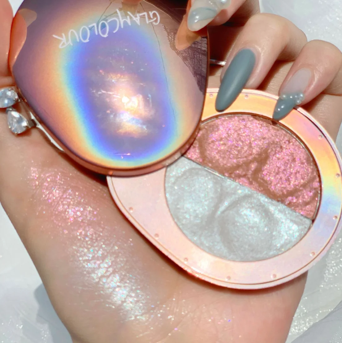 

6 Styles Of Pebbles Eyeshadow Palette Two-Color Three-Dimensional Highlight Blush Repair Powder Mashed Potatoes Brighten Glitter