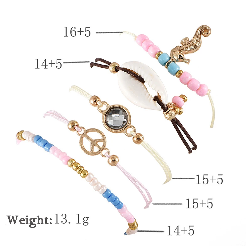 Женские браслеты 5 шт./компл. красочные бусины ракушки морской лошадь знак мира