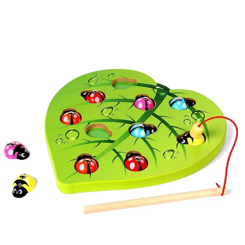 Деревянная игрушка для рыбалки Божья коровка в форме сердца детская развивающая