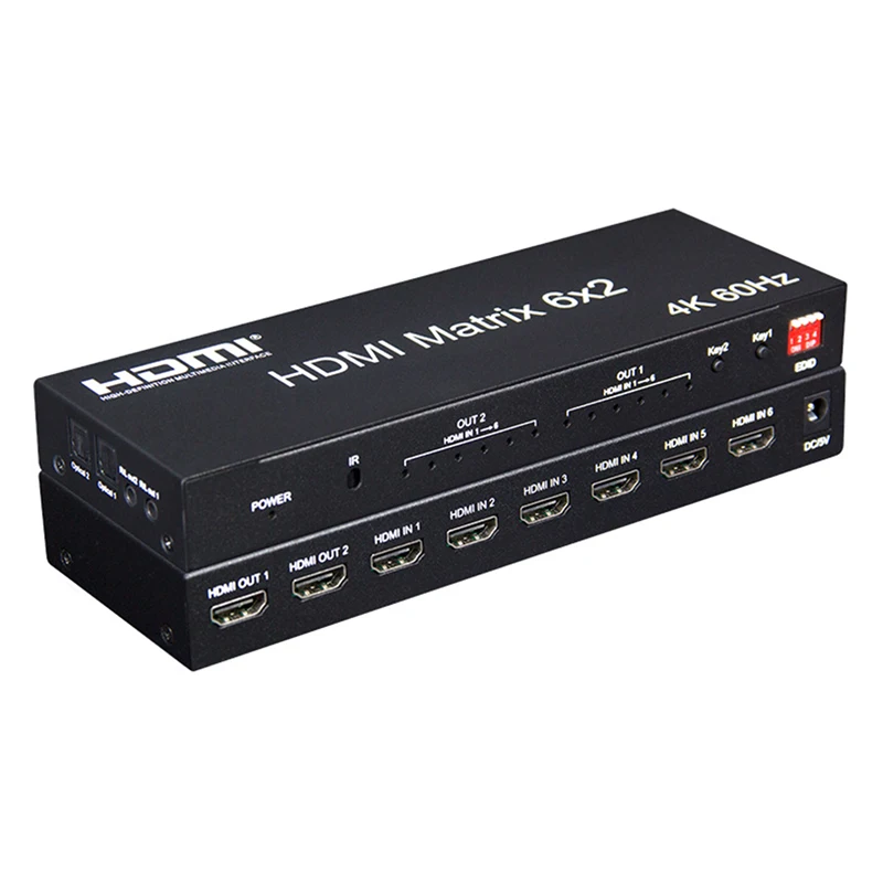 4K 60 Гц 6X2 Матрица HDMI-совместимый 2 0 Видео аудио коммутатор 6 в выхода разделитель