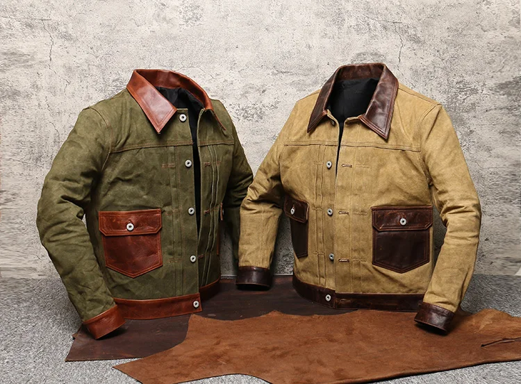 

shipping.506X style,mens Free genuine leather Jacket,Classic vintage wax canvas jacket,stitching cowhide.thick hard wholesales