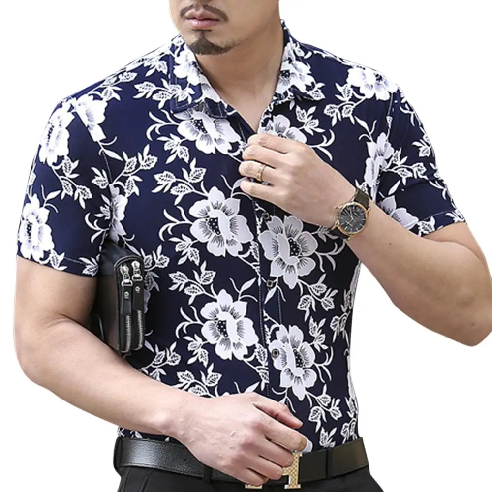 Футболка мужская с цветочным принтом Повседневная рубашка коротким рукавом