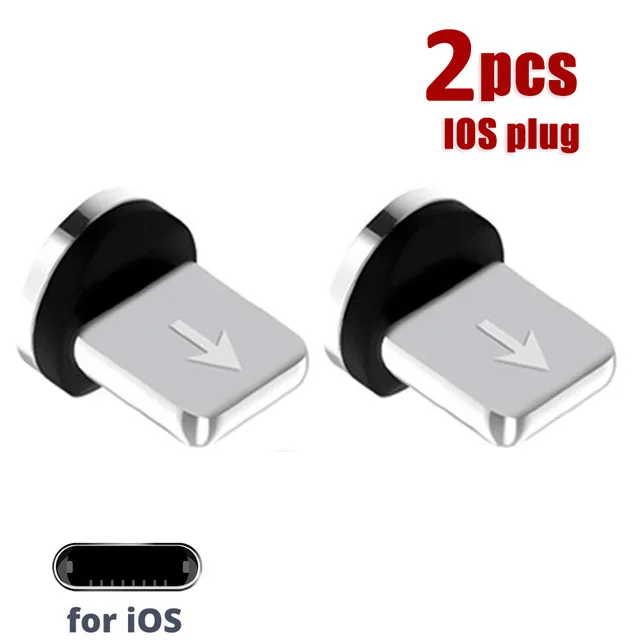 2pcs USB Port Magnetic Head Charging Cable Adapter For iPhone IOS Android Type C 360 Degree Rotation AccessoriesTips Converter