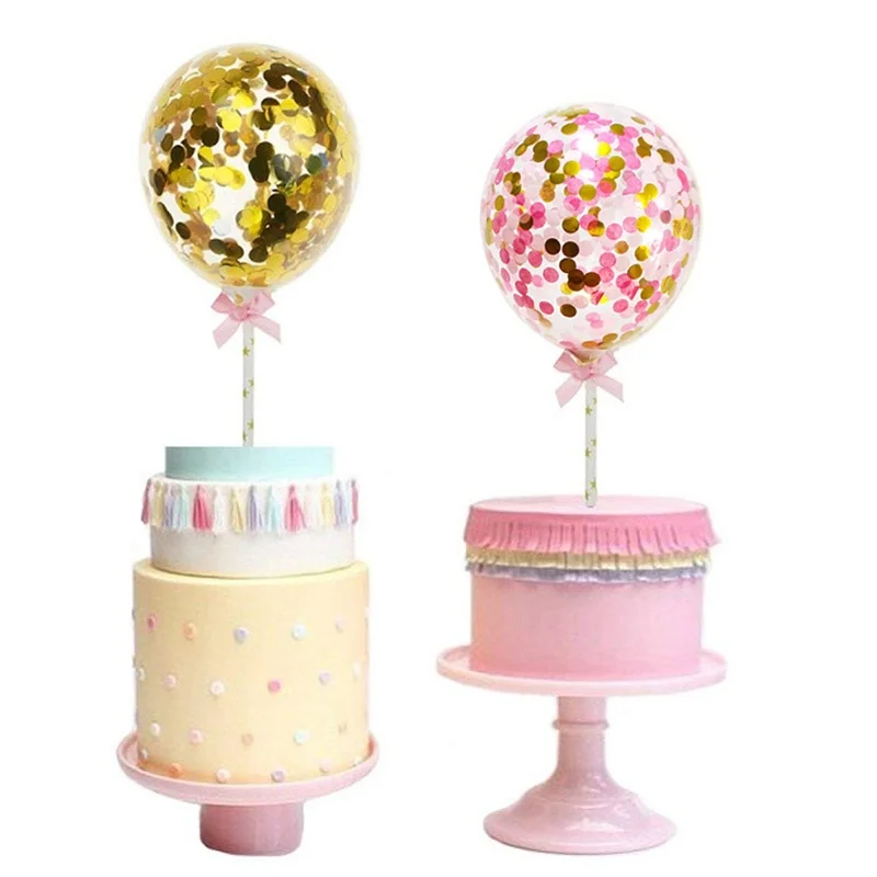 

NEW 1 Set 5inch Confetti Balloon Cake Topper Decoration with Paper Straw Bow Baby Shower Favors Wedding Birthday Party Supplies