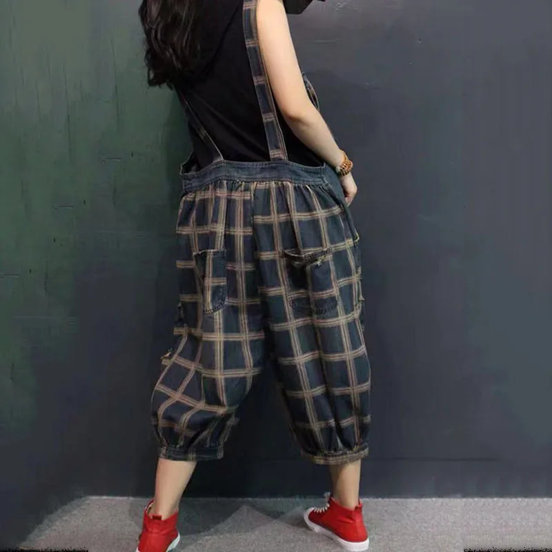 

IEQJ Loose Fit Women Green Vintage Lattice Jumpsuit New High Waist Pocket Wide Leg Pants Fashion Tide Spring Autumn 2021 3D01650