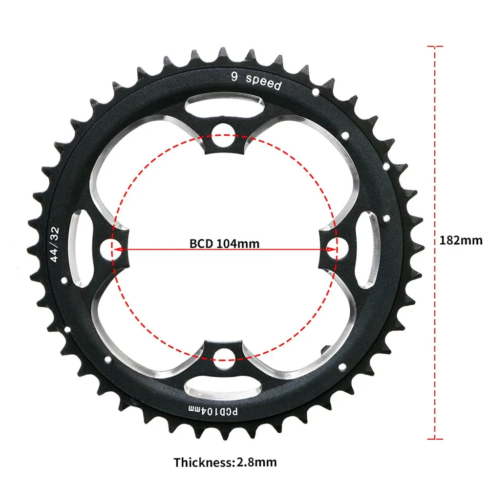 

104 BCD 44T MTB Bike Black Steel Chainring Road Bicycle Triple Chainring Mountain Bike Chainwheel Crankset Parts