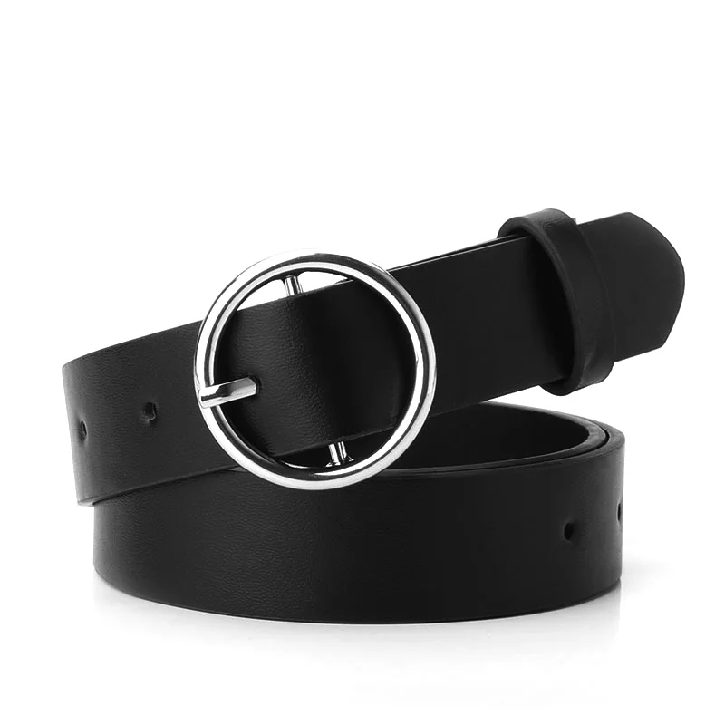 

Lady's belt Simple style versatile black student jeans with a classic round buckle belt for girl's gift PY08