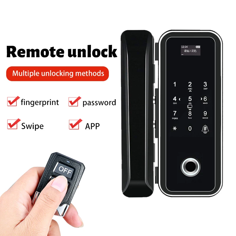 

No Opening Hole Smart Fingerprint Office Double Door Glass Door Lock Remote Control Office Glass Door Security Lock