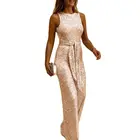Женский Блестящий Комбинезон с открытой спиной и длинными брюками