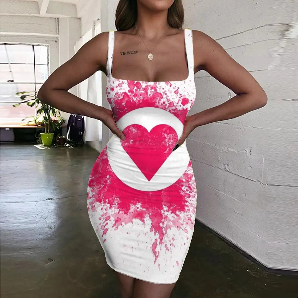 

KYKU Brand Love Dress Women Graffiti Halter Sleeveless Tanabata Ladies Dresses Couples Bodycon Dress Womens Clothing Plus Size