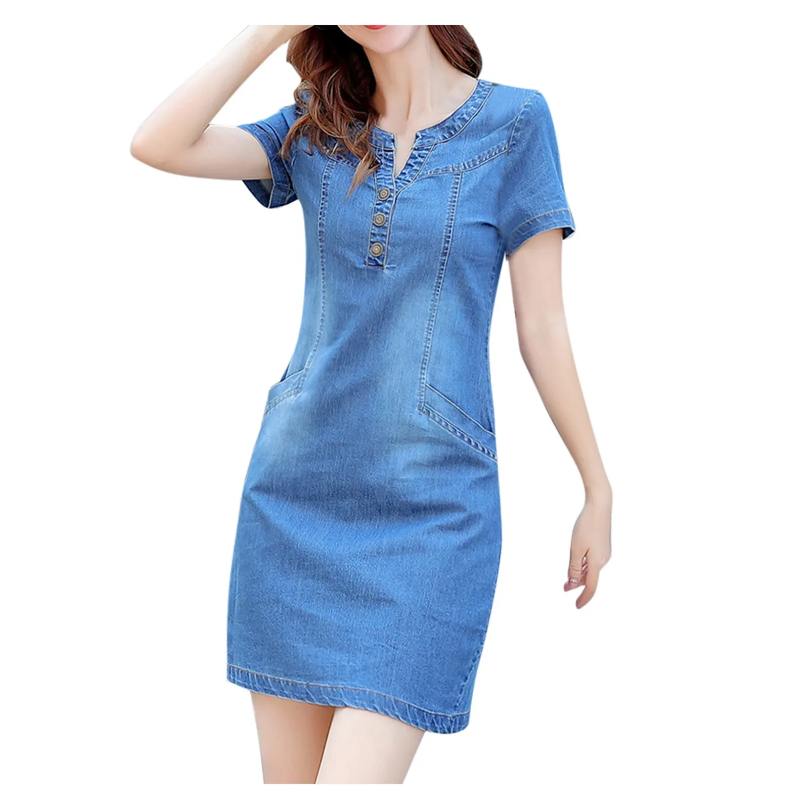 

2021 Summer Vintage Dress Women Loose Short Sleeve Spaghetti Strap Dresses Solid Casual Above Knee Mini Denim Skirt Robe Femme
