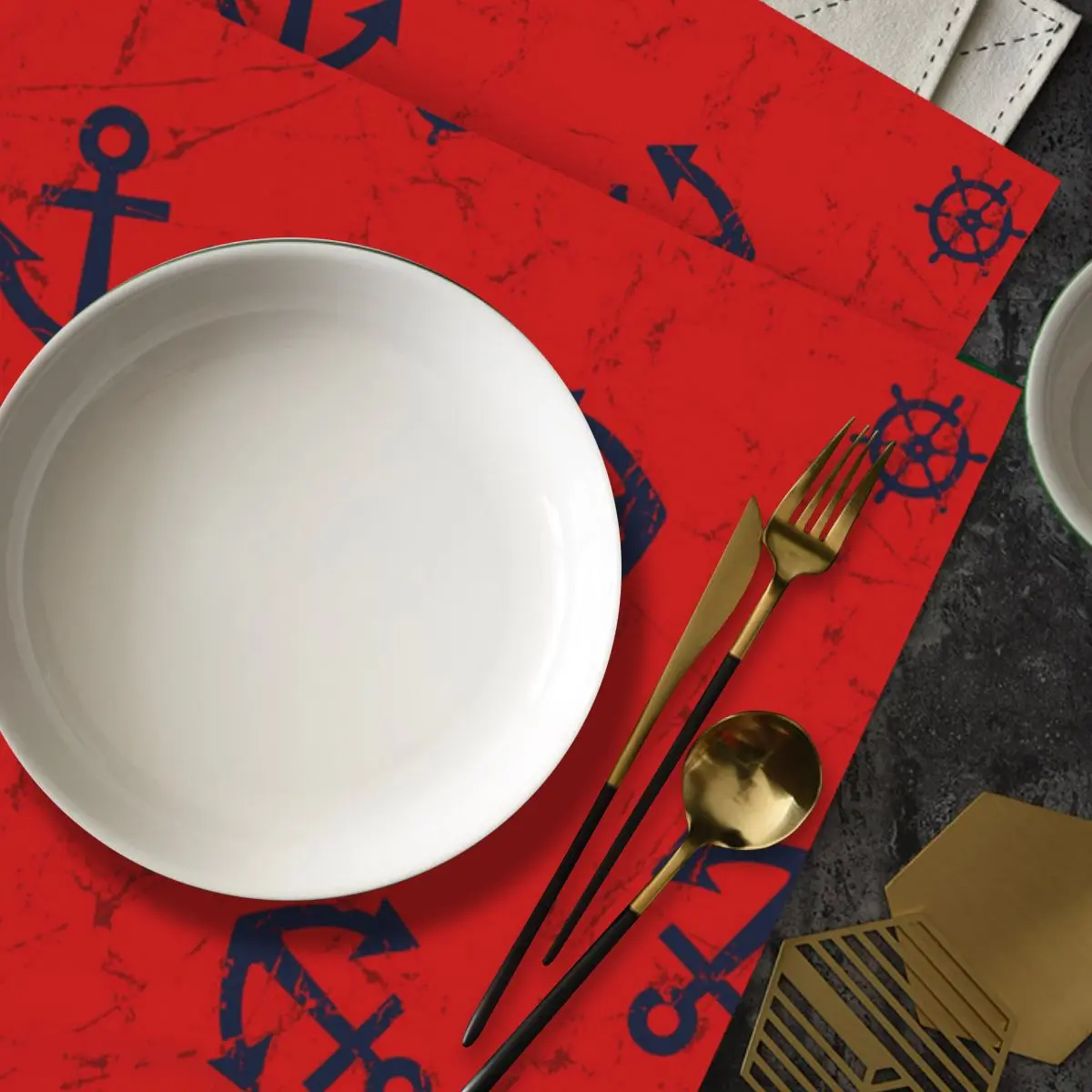 

4pcs/6pcs Square Table Cloth Napkins Navy Anchor And Steering Wheel Decoration Napkin for Wedding Birthday Holiday Housewarming