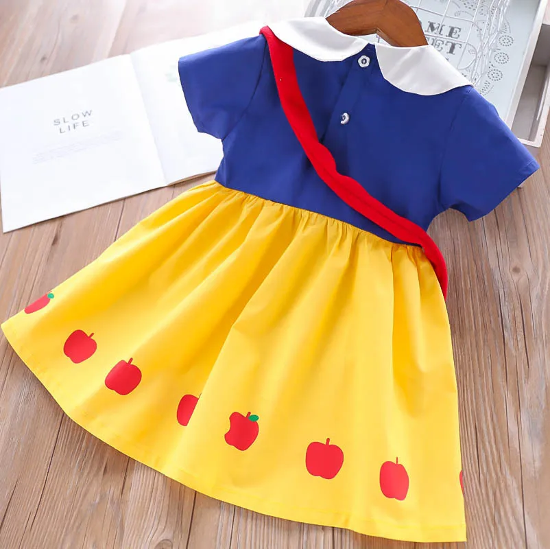 Girls Princess Dress with Apple Bag Summer Sweet Kids Dresses for Girl 2 3 4 5 6 Year Children Clothing Baby Toddler Costume | Детская
