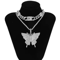 hip hop full diamond cuban iced out chain necklace butterfly fashion jewelry butterfly collarbone necklace women choker cubana