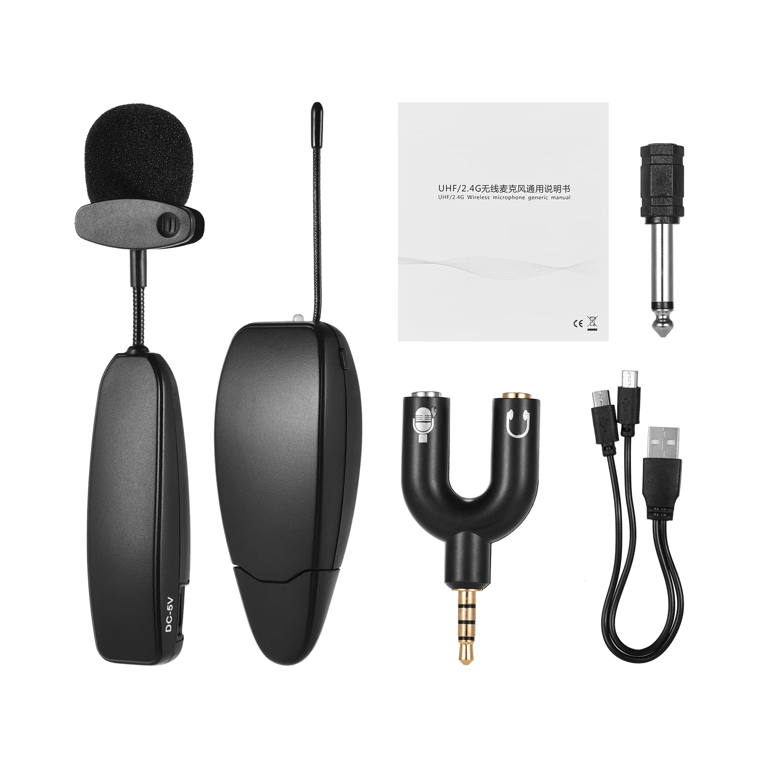 Quality Wireless UHF Microphone System 2 Transmitter and 1 Receiver Lapel Mics for Smartphone Computer Speakers Voice Amplifier | Спорт и